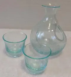 アンティーク ガラス醤油瓶緑2点セット。 レトロ 醤油瓶、古ガラス