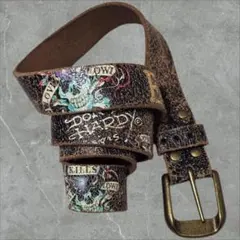 Ed Hardy エドハーディー 本革 スカル　レザークラック ベルト y2kのサムネイル