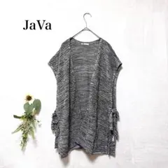 JAVA かぎ針風ジレニット　Ｆ　ブラックホワイト　シャリ感　ユニセックスのサムネイル