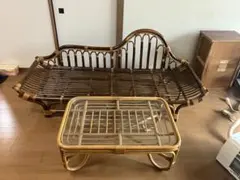 ヴィンテージ　藤(ラタン) ソファとテーブル(おまけ)