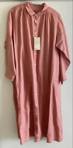 新品　タグ付き　無印良品　リネン 洗いざらし　長袖シャツワンピース　ピンク　M