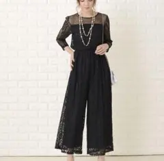 オケージョンパンツドレス黒レースオールインワンサロペットお呼ばれ