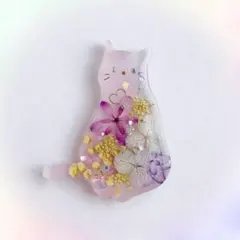 No.2785ハンドメイド レジンヘアゴム ドライフラワー 猫ちゃん シェル