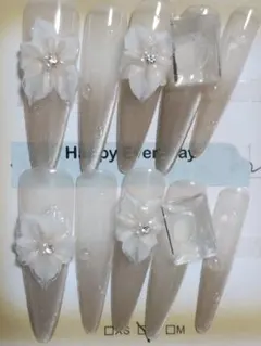 B1花モチーフ付きネイルチップSサイズ10個セット