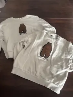 110 140 リンクコーデ　兄弟　姉妹　かわいいくま　トレーナー　グレー　刺繍