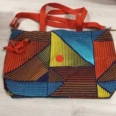 レア　Kipling トートバッグ 旅行バッグ　幾何学模様 オレンジのサムネイル