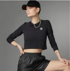 アディダス オリジナルス adidasクロップド 長袖Tシャツ　ブラック