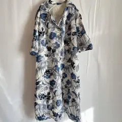 【美品】ボタニカル柄 ロングワンピース ブルー系 クラシカル