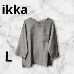 ikka 七分袖カットソー グレー系チェック柄　Lサイズのサムネイル