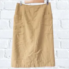 BEAMS HEART 膝丈タイトスカート　ベージュ　ウエストゴム入り　絞り付き