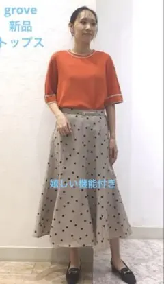 grove ストライプ ひんやり 半袖メッシュニット Sサイズ