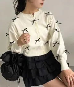 新品　リボンいっぱいカーデ アイボリー one after another