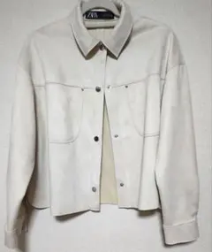ZARA フェイクスエード　アイボリー色 ボタン付きジャケット L