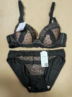 ブラック ベージュ レース ブラジャーB70＆ショーツM セット