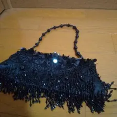 ビーズ装飾 ブラック クラッチバッグ