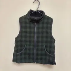 グリーンチェック ベスト フリースライニング