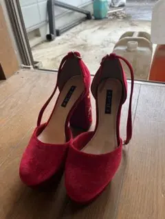FLAG-J 和風　 パンプス　レッド　スエード 厚底