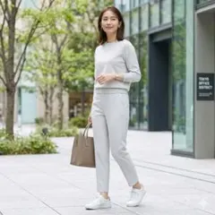 【新品タグ付】ユニクロ アンクルパンツ ピンストライプ S ライトグレー 夏