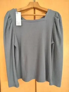新品 タグ付き GU リブ2WAYボリュームスリーブT 長袖 グレー XL