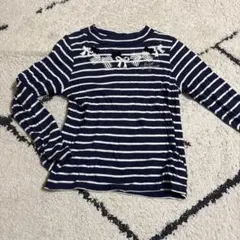 長袖カットソー ネイビーと白のストライプ 100cm
