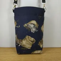 サコッシュバック(ネイビーに猫柄)