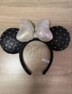 ミッキー耳型カチューシャ スパンコールリボン付き