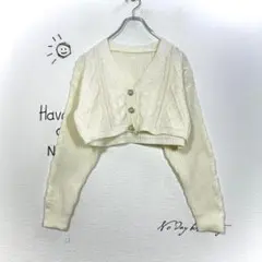 GRL クロップド カーディガン(F)パールボタン ケーブル アイボリー 長袖