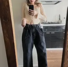 beautyandyouth denim ボタンタックデニム ワイドパンツ