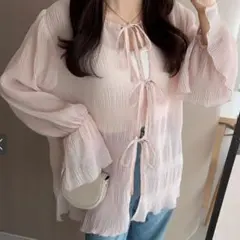 GRL シアーリボンサイドスリットブラウス