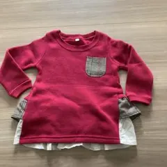 トレーナー　裏起毛　チェック柄　フリル　80