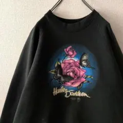 超希少☆80s USA製 ハーレーダビッドソン 蝶 薔薇 ビッグロゴ スウェット