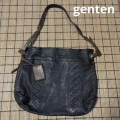 genten レザー ショルダーバッグ 編み込みデザイン ダークブラウンのサムネイル