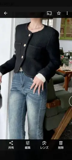 新品タグ付き Ada ツィードライクジャケット 金ボタン 黒 M オケージョン