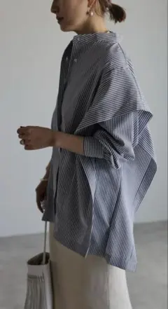 bonjour sagan スクエアポンチョシャツ ストライプ