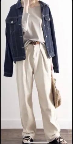 ハイウエストデニム＆チノ タックワイドパンツ