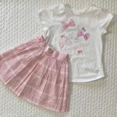 メゾピアノ オフショルダー Tシャツ 130 120 リボン スカート ピンク