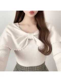 ビッグリボンパールニットトップス[dr672]