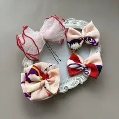 《462》七五三　髪飾り　ヘッドドレス　着物リメイク　ピンク　アンティークレトロ
