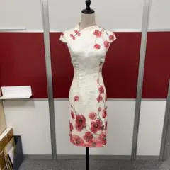 チャイナドレス ホワイト 花柄 半袖 膝丈