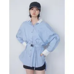 EMODA ストライプ柄 クレリックシャツ ベルト付き ライトブルーのサムネイル