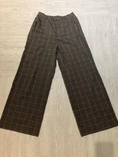 gu チェック柄ワイドパンツ ゴムウエスト レディース Lサイズ