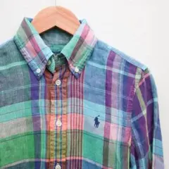 【極美品】Ralph Lauren リネン マドラスチェックシャツ ポニー刺繍