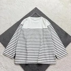 ユナイテッドアローズ【XL】白 黒 ボーダー ストライプ シンプル 長袖シャツ