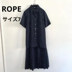ROPÉ ネイビー ハート風 半袖シャツ 膝丈プリーツスカート 7 セットアップ