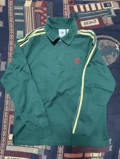 adidas ダークグリーン 長袖ポロシャツ