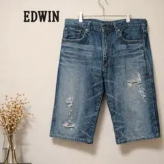 EDWIN デニム ハーフパンツ ダメージ加工 W36 ジーンズ 古着