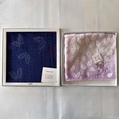 HM 蝶とドット模様の大判ハンカチ・宇野千代 桜の刺繍のタオルハンカチ2枚セット