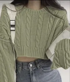 ケーブル編みニット　クロップド丈　レディース