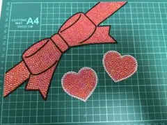 うちわデコ パーツ リボン ハート 赤 レッド