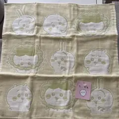 ちいかわ ガーゼハンカチ　少し大きめ　うさぎ　ハチワレ　ちいかわ 緑　グリーン